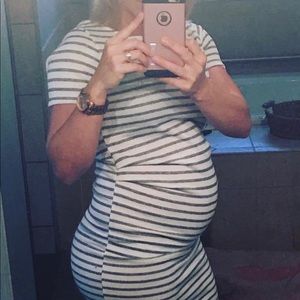 Ivory striped fitted maternity dress. Size S